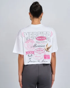Womens White Pink Multi Tour Cropped Tshirt